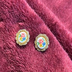 Floral Gold-Tone Stud Earrings